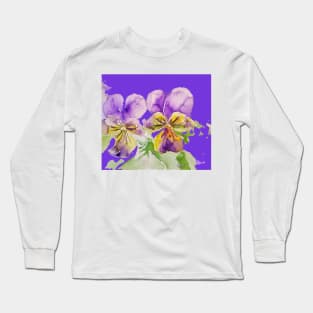 Viola Watercolor Painting Purple Flower Long Sleeve T-Shirt